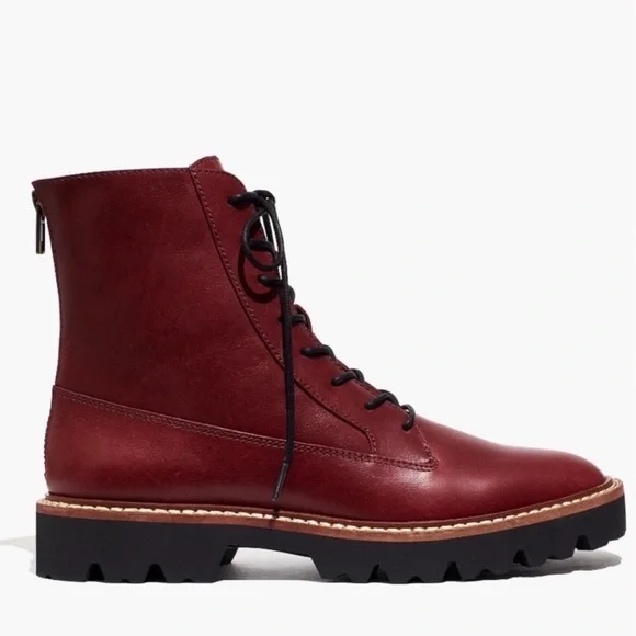 Madewell Citywalk Lugsole Lace Up Boots Rusted Burgundy Leather Women 7 - Picture 1 of 6